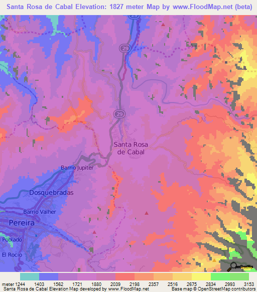 Santa Rosa de Cabal,Colombia Elevation Map