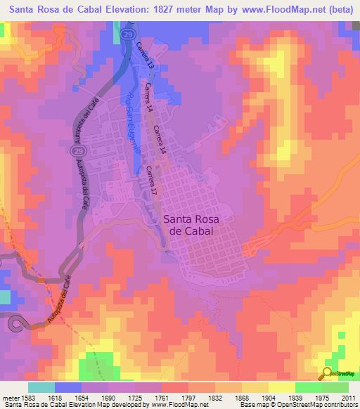 Santa Rosa de Cabal,Colombia Elevation Map