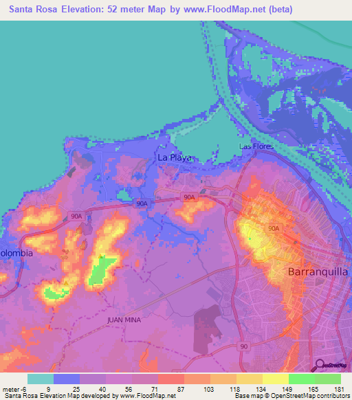 Santa Rosa,Colombia Elevation Map