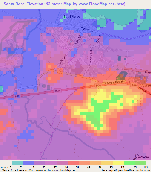 Santa Rosa,Colombia Elevation Map