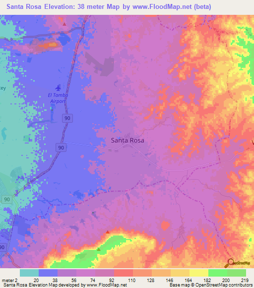 Santa Rosa,Colombia Elevation Map