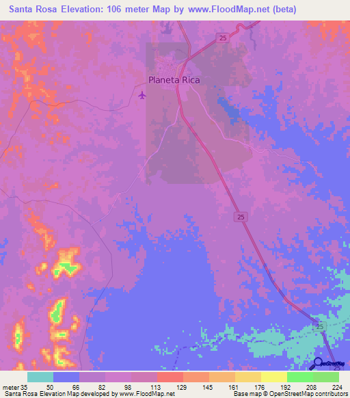 Santa Rosa,Colombia Elevation Map