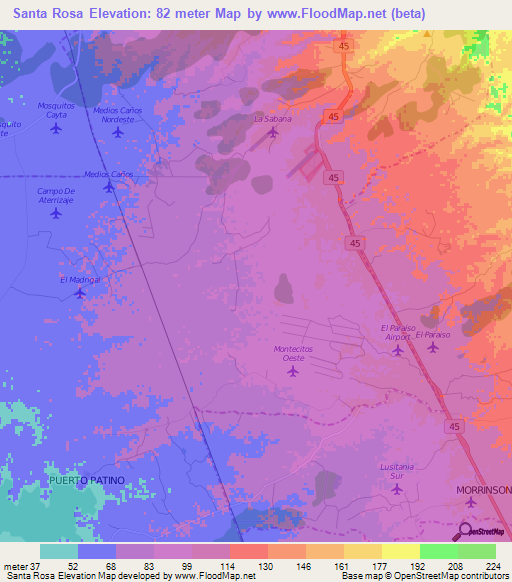 Santa Rosa,Colombia Elevation Map