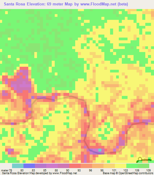 Santa Rosa,Colombia Elevation Map