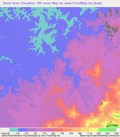 Santa Rosa,Colombia Elevation Map