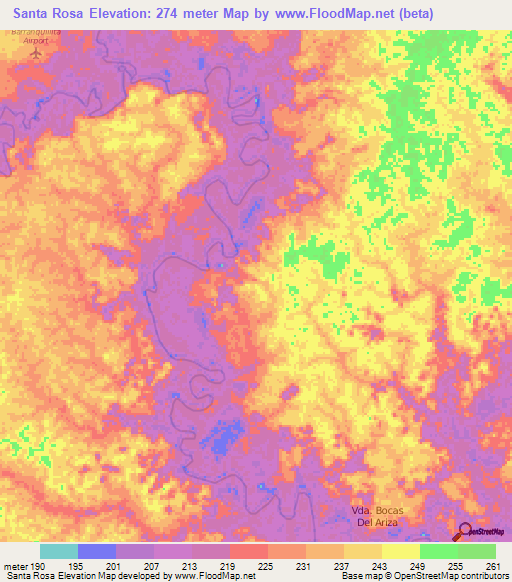 Santa Rosa,Colombia Elevation Map