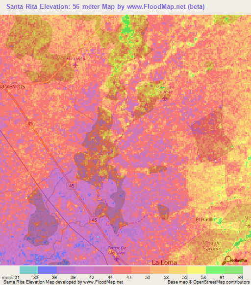 Santa Rita,Colombia Elevation Map