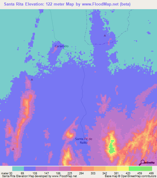 Santa Rita,Colombia Elevation Map