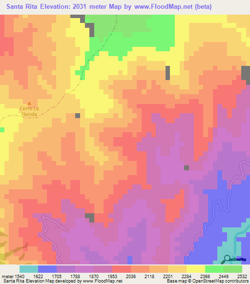 Santa Rita,Colombia Elevation Map