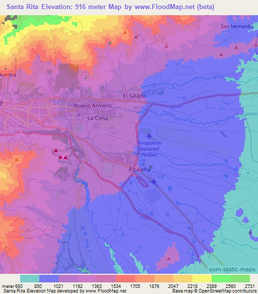 Santa Rita,Colombia Elevation Map