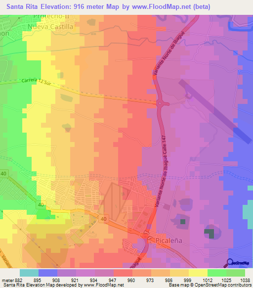 Santa Rita,Colombia Elevation Map