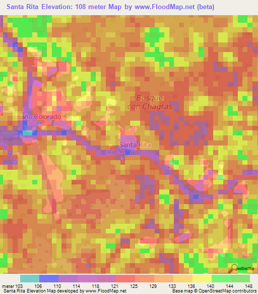 Santa Rita,Colombia Elevation Map