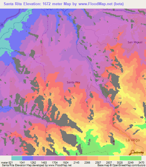 Santa Rita,Colombia Elevation Map