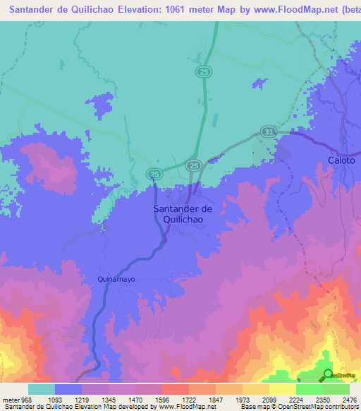 Santander de Quilichao,Colombia Elevation Map