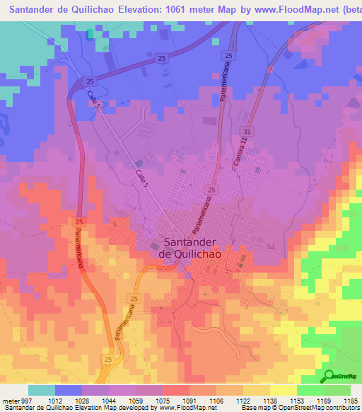 Santander de Quilichao,Colombia Elevation Map