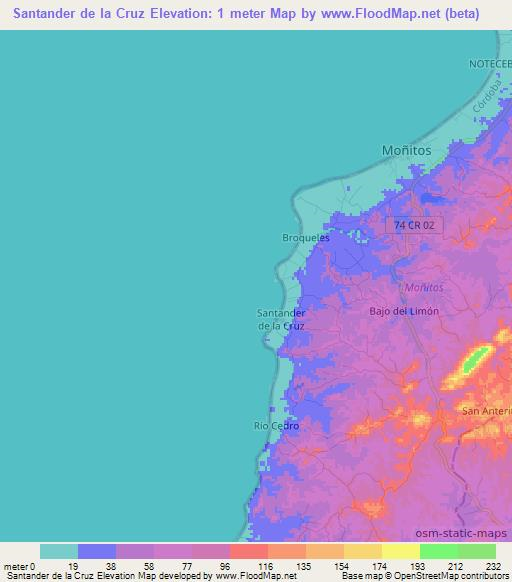 Santander de la Cruz,Colombia Elevation Map