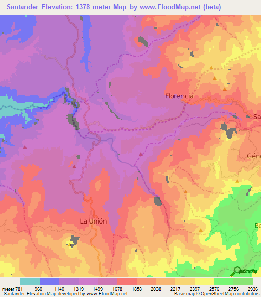 Santander,Colombia Elevation Map