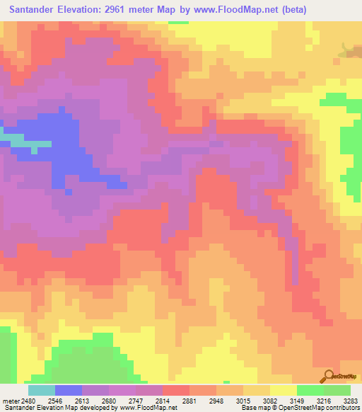 Santander,Colombia Elevation Map