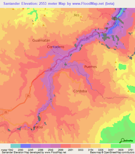 Santander,Colombia Elevation Map