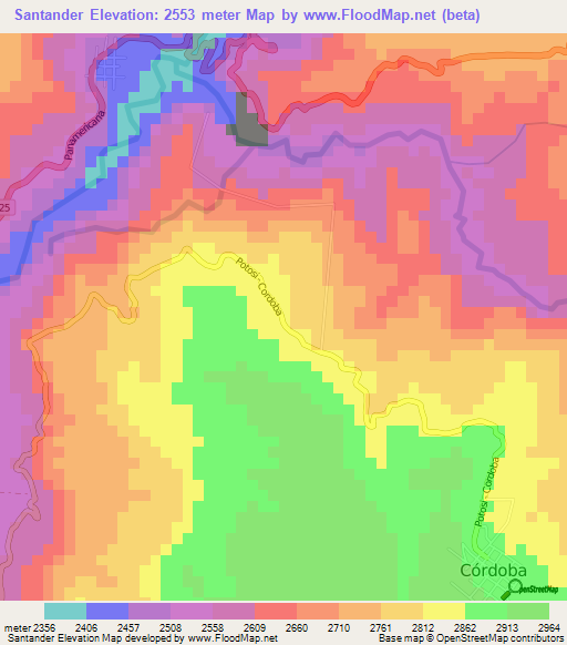 Santander,Colombia Elevation Map