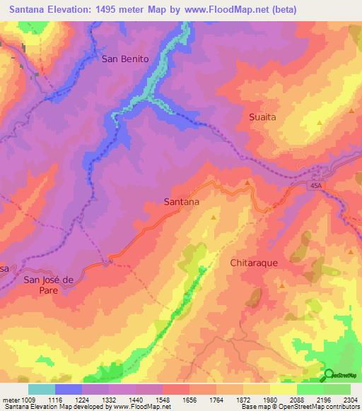 Santana,Colombia Elevation Map