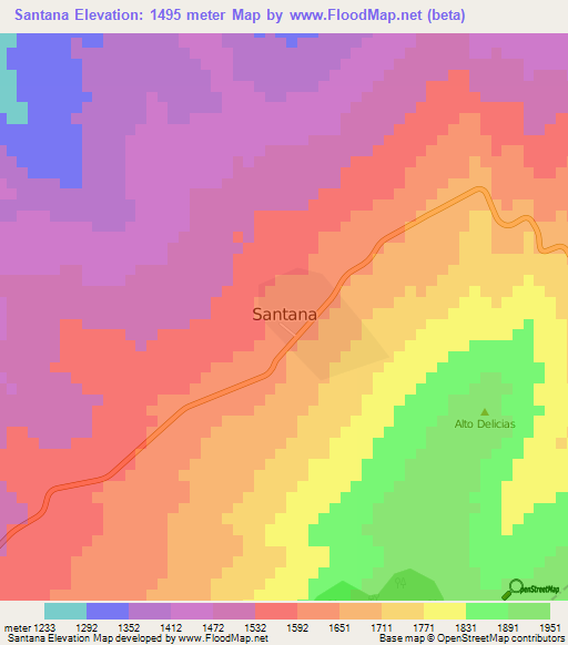 Santana,Colombia Elevation Map