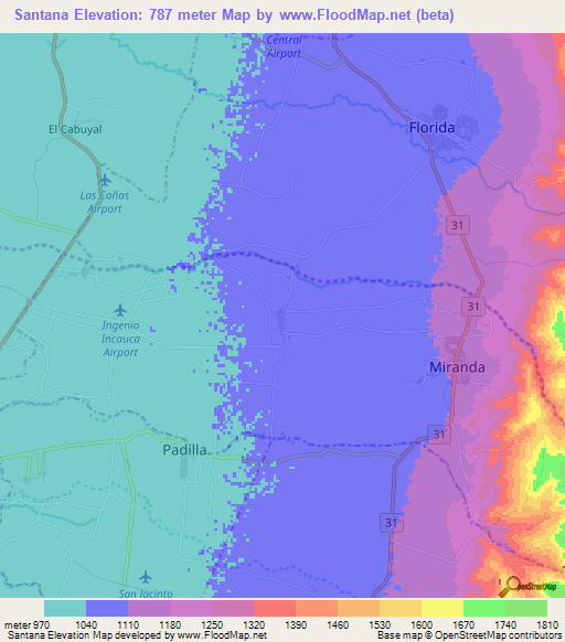 Santana,Colombia Elevation Map