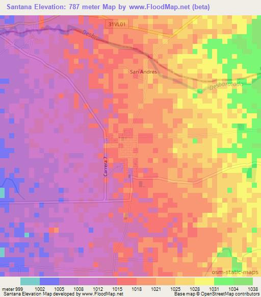 Santana,Colombia Elevation Map