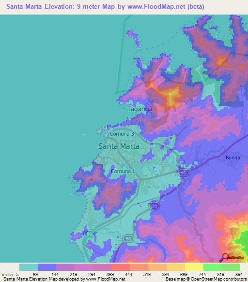 Santa Marta,Colombia Elevation Map