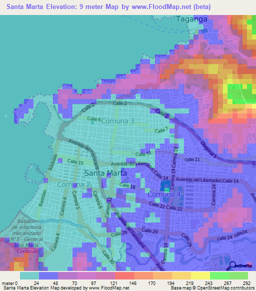 Santa Marta,Colombia Elevation Map