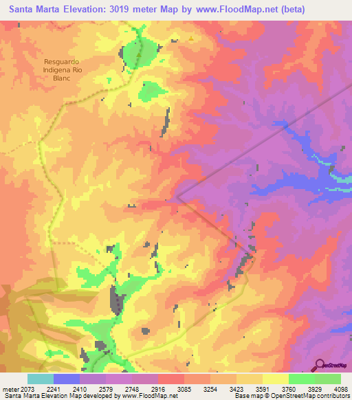 Santa Marta,Colombia Elevation Map