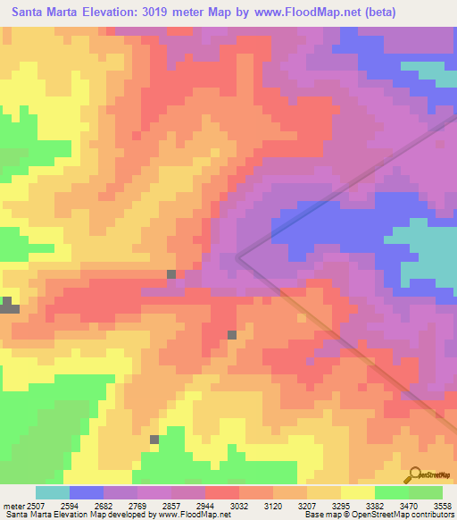 Santa Marta,Colombia Elevation Map