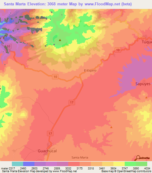 Santa Marta,Colombia Elevation Map