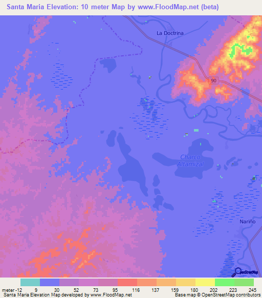 Santa Maria,Colombia Elevation Map