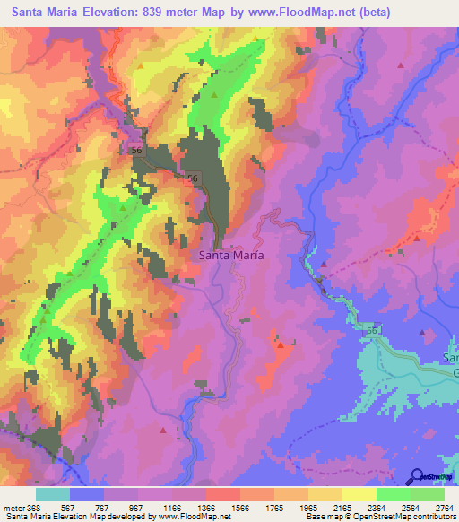 Santa Maria,Colombia Elevation Map