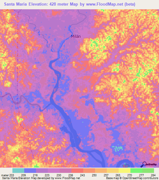 Santa Maria,Colombia Elevation Map