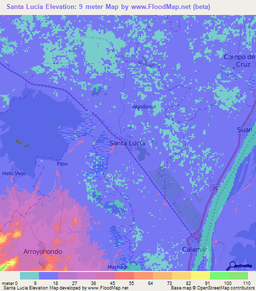 Santa Lucia,Colombia Elevation Map