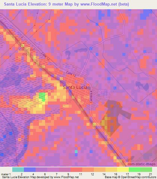 Santa Lucia,Colombia Elevation Map