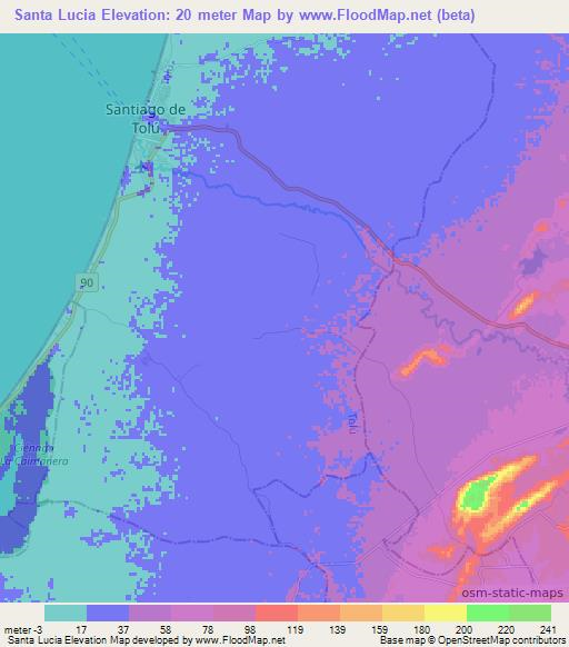 Santa Lucia,Colombia Elevation Map