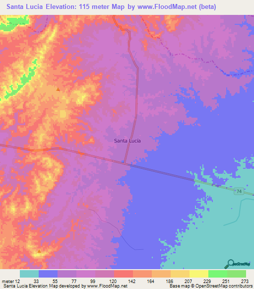 Santa Lucia,Colombia Elevation Map