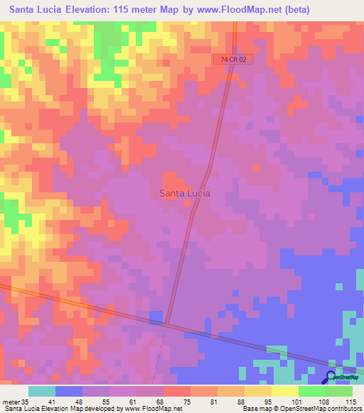 Santa Lucia,Colombia Elevation Map