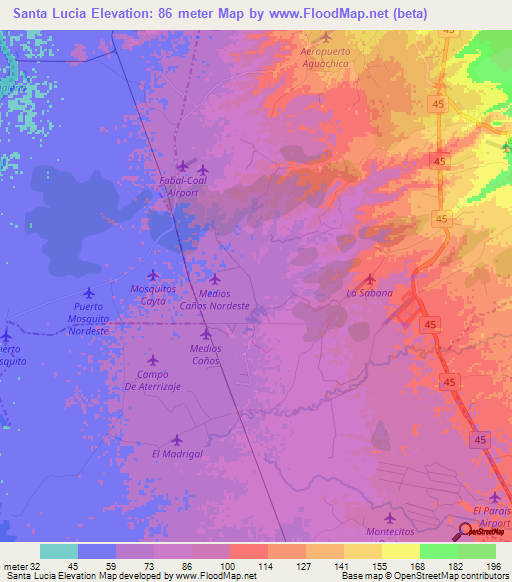 Santa Lucia,Colombia Elevation Map