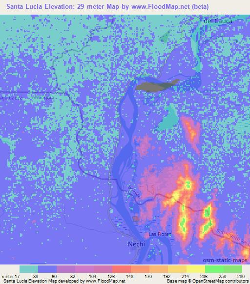 Santa Lucia,Colombia Elevation Map