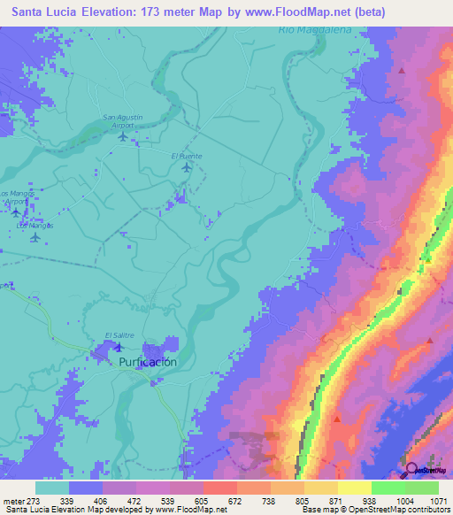 Santa Lucia,Colombia Elevation Map