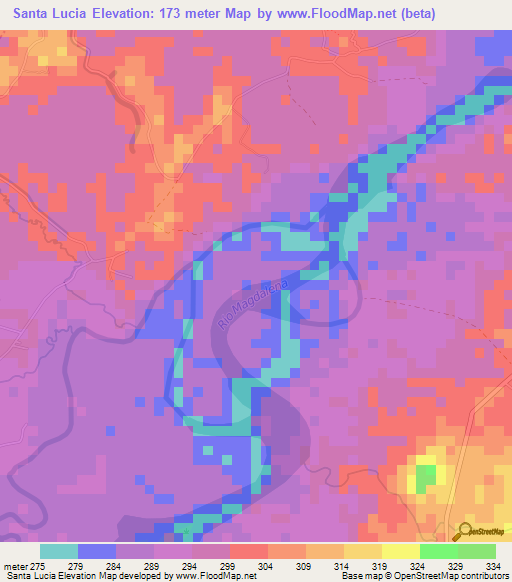 Santa Lucia,Colombia Elevation Map