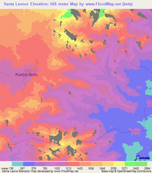 Santa Leonor,Colombia Elevation Map