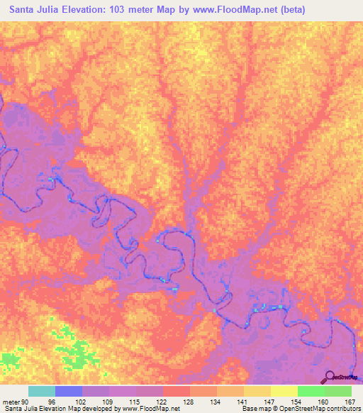 Santa Julia,Colombia Elevation Map