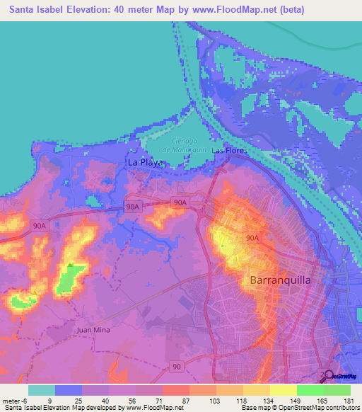 Santa Isabel,Colombia Elevation Map