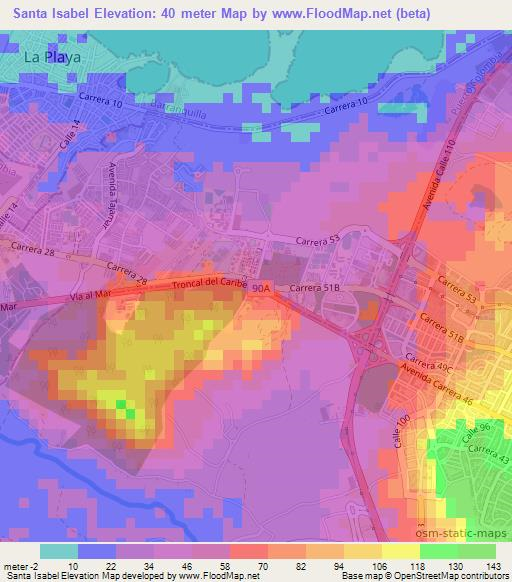 Santa Isabel,Colombia Elevation Map