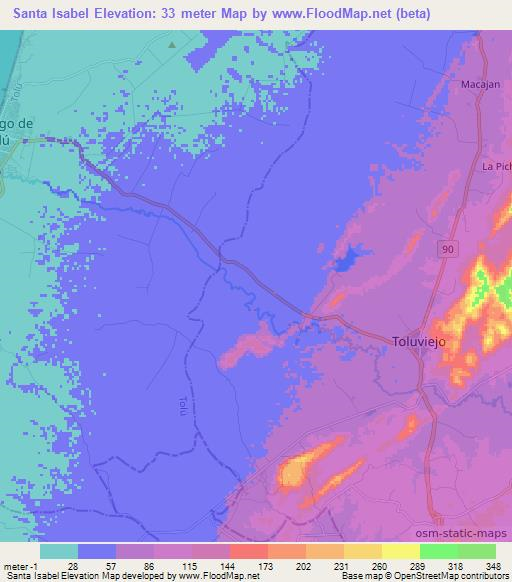 Santa Isabel,Colombia Elevation Map